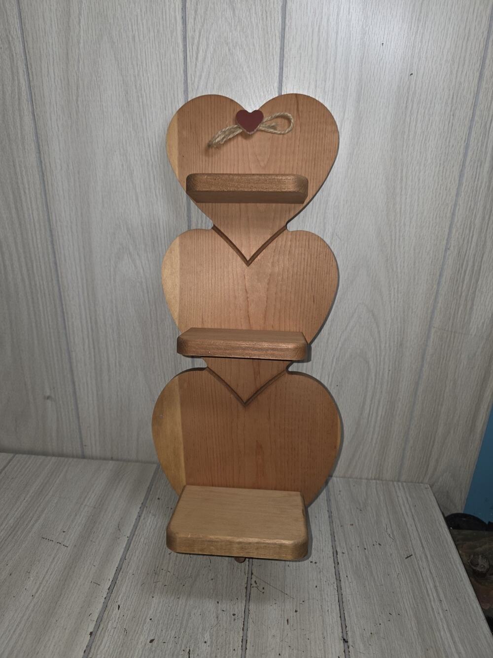 Vintage Wooden 3 Heart Shelf One Hook 21” x 8.5" Farmhouse Country Cottagecore